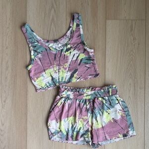 Colsie Tie-Dye Crop Top and Shorts Pajama Set